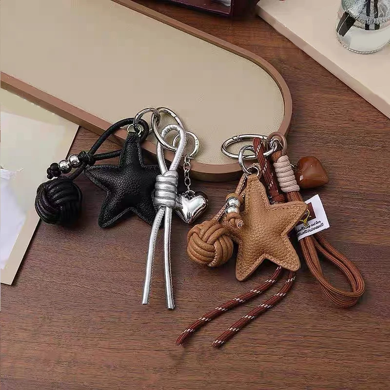 PU Leather Star and Ball Pendant Love Heart Ring Keychain Women Bag Decoration Backpace Accessories for Daily Use or Party Gifts