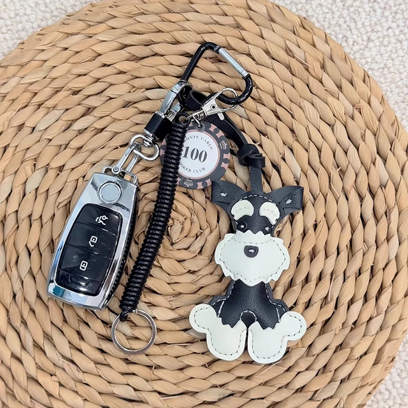 Cartoon Cute Animals Schnauzer Lanyard Bag Pendant PU Leather Backpack Pendant Key Chains for Women Birthday Gift