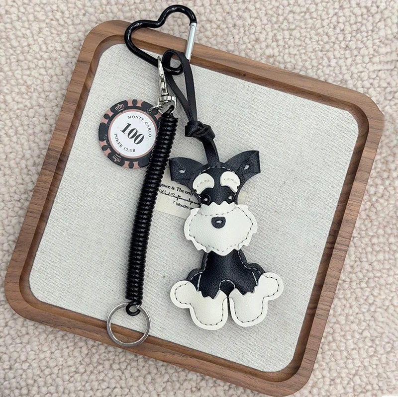 Cartoon Cute Animals Schnauzer Lanyard Bag Pendant PU Leather Backpack Pendant Key Chains for Women Birthday Gift