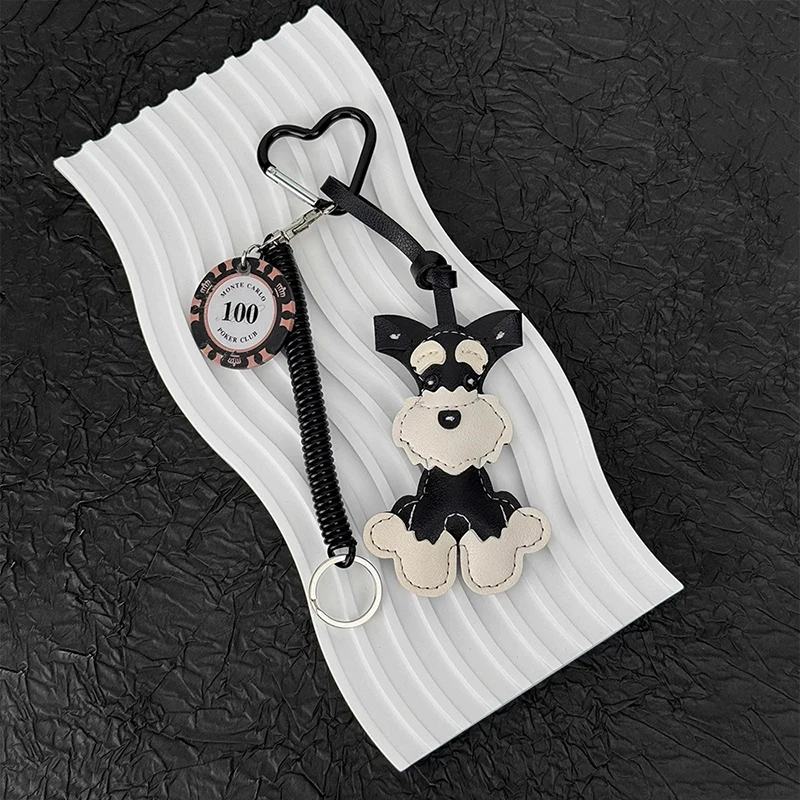 Cartoon Cute Animals Schnauzer Lanyard Bag Pendant PU Leather Backpack Pendant Key Chains for Women Birthday Gift