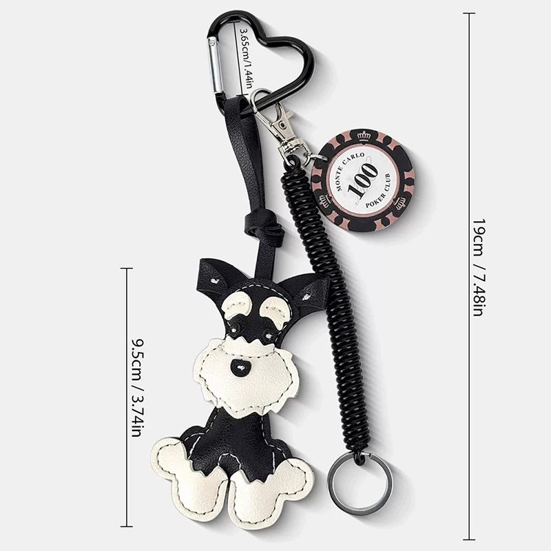 Cartoon Cute Animals Schnauzer Lanyard Bag Pendant PU Leather Backpack Pendant Key Chains for Women Birthday Gift