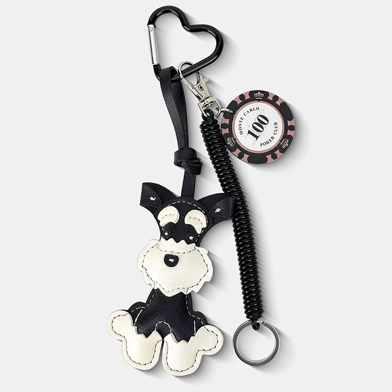 Cartoon Cute Animals Schnauzer Lanyard Bag Pendant PU Leather Backpack Pendant Key Chains for Women Birthday Gift