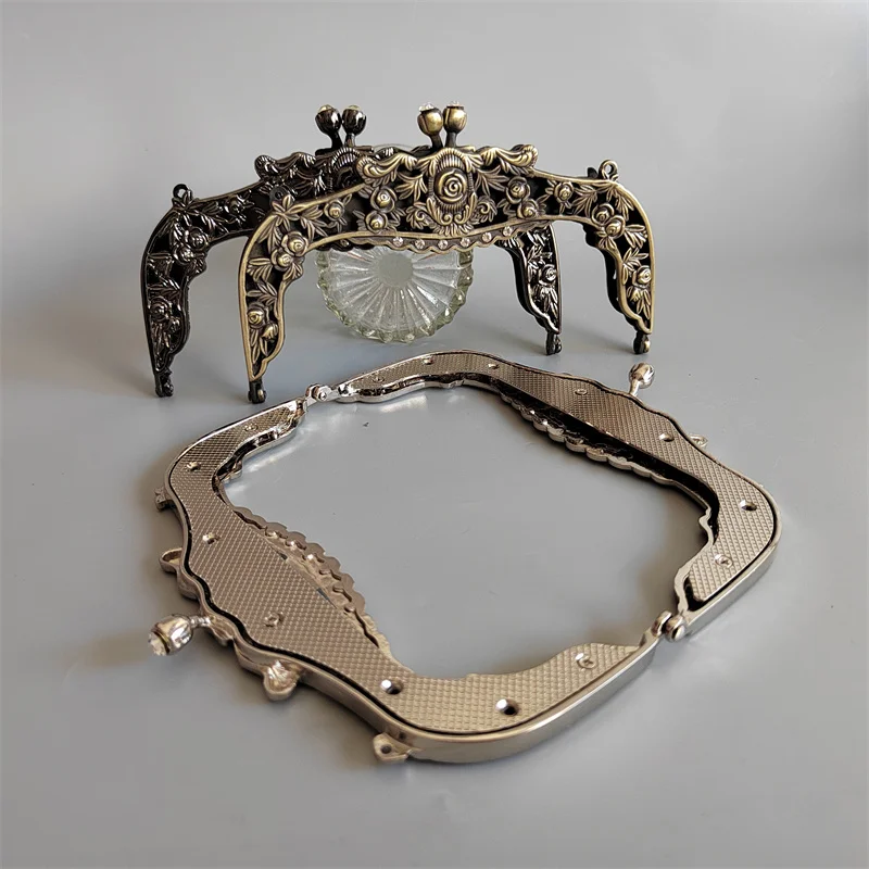 1 Set Antique Brass Bronze Color Metal Purse Frame Crystal On Surface Screws Obag1 Set Antiqu Material Metal Purse Handle Frame
