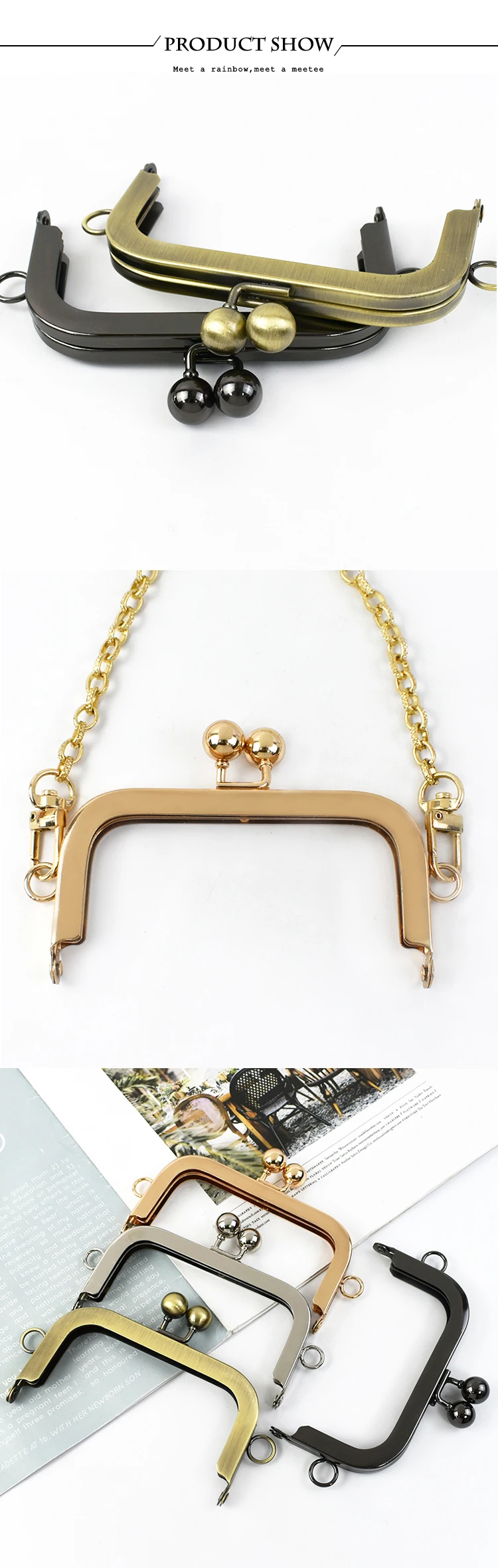 2/5Pcs 10.5cm Smooth Metal Bags Handle Purse Frame Wallet Kiss Clasp Women's Handbag Decor Handles DIY Handmade Bag Accessories