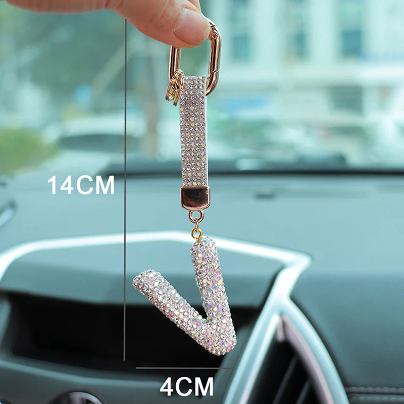 Fashion Shiny Rhinestone Letters Keychain Bag Charm Cute Letters Pendant Car Key Ring Backpack Decoration Accessories Gifts
