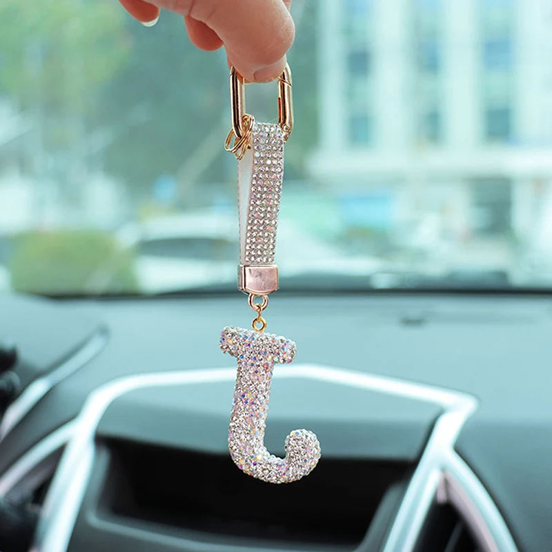 Fashion Shiny Rhinestone Letters Keychain Bag Charm Cute Letters Pendant Car Key Ring Backpack Decoration Accessories Gifts