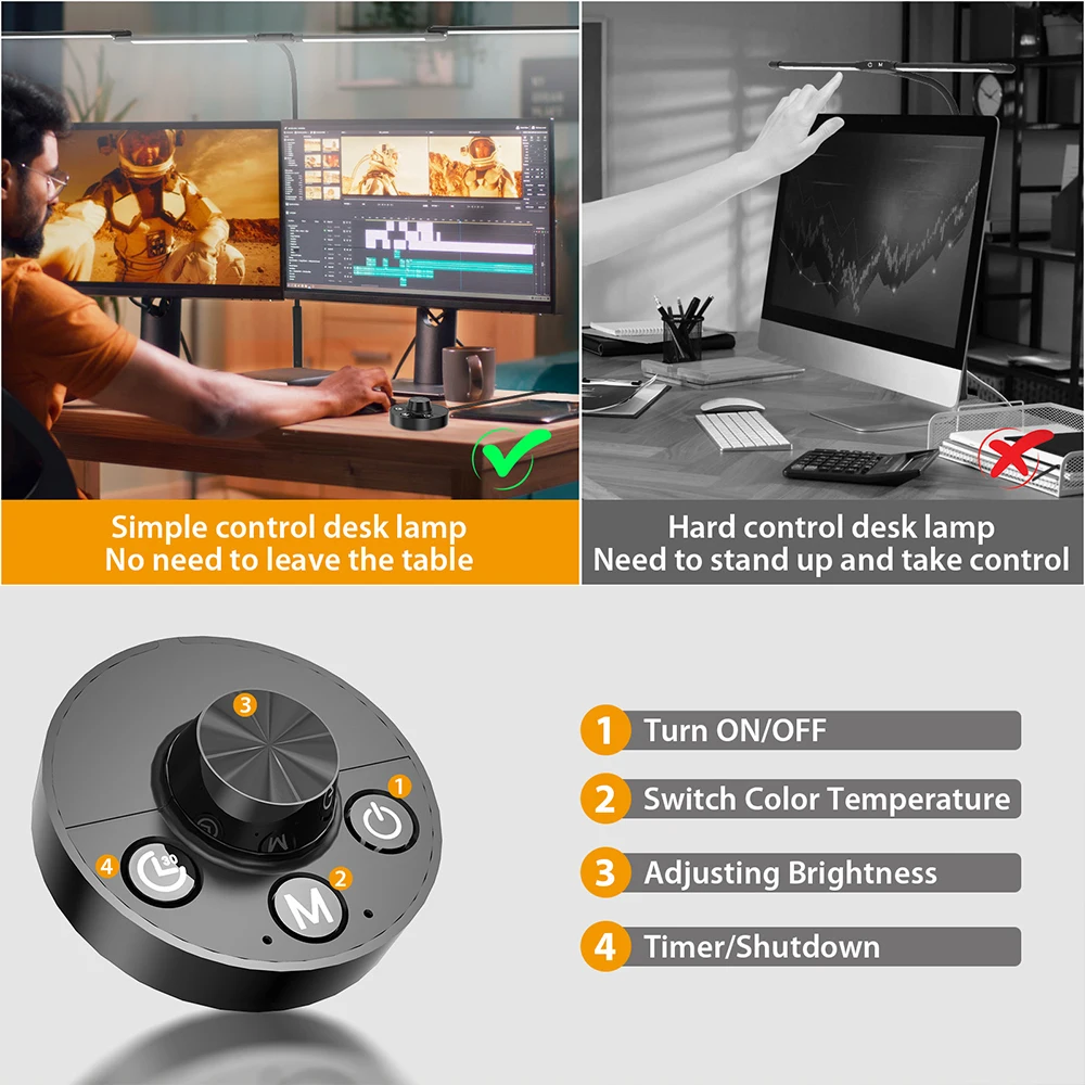 Led Desk Lamp with Clamp Architect Desk Lamp for Home Office 24W Ultra Bright Auto Dimming PC Light Stepless Dimming Table Light