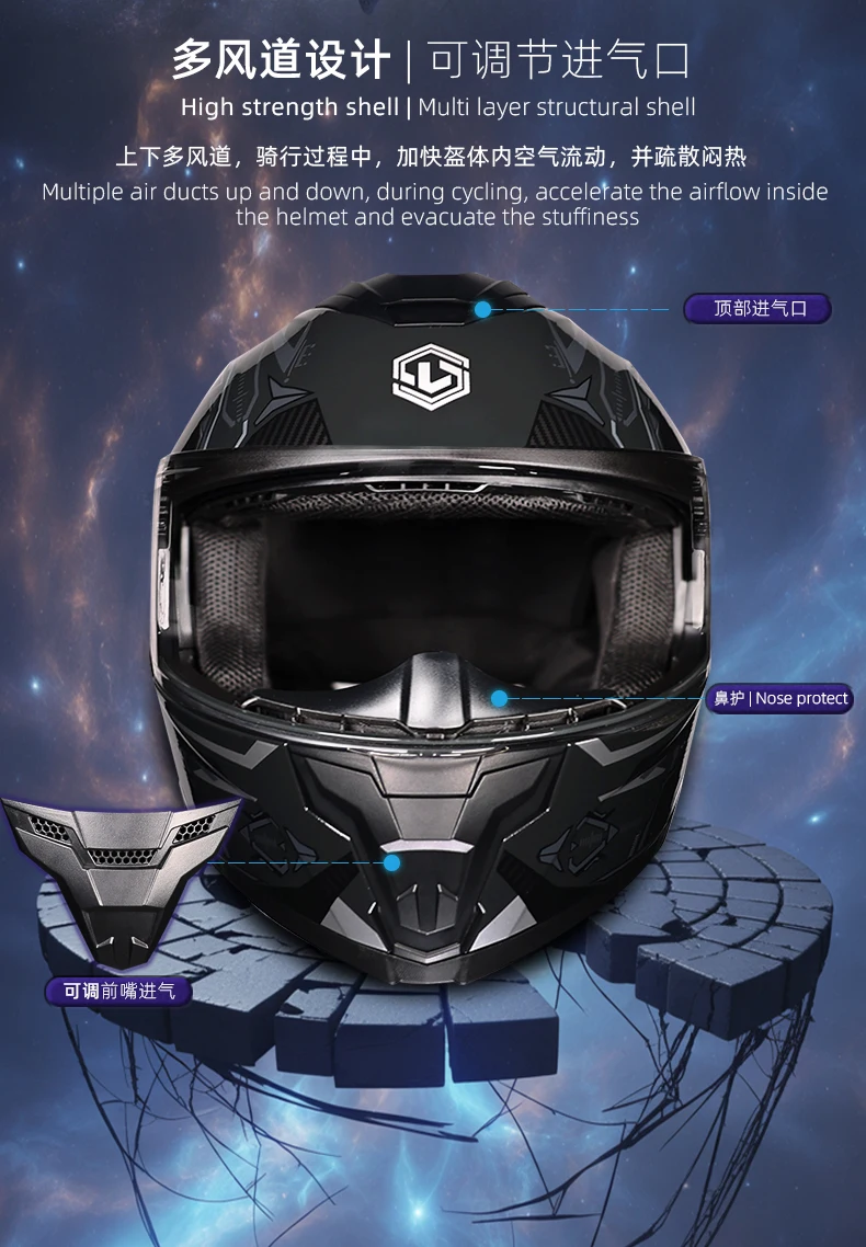 LVS-Flip Up Motorcycle Helmet Dual Visor Modular Full Face Helmet ECE Approved Street Racing Touring Crash Helmet
