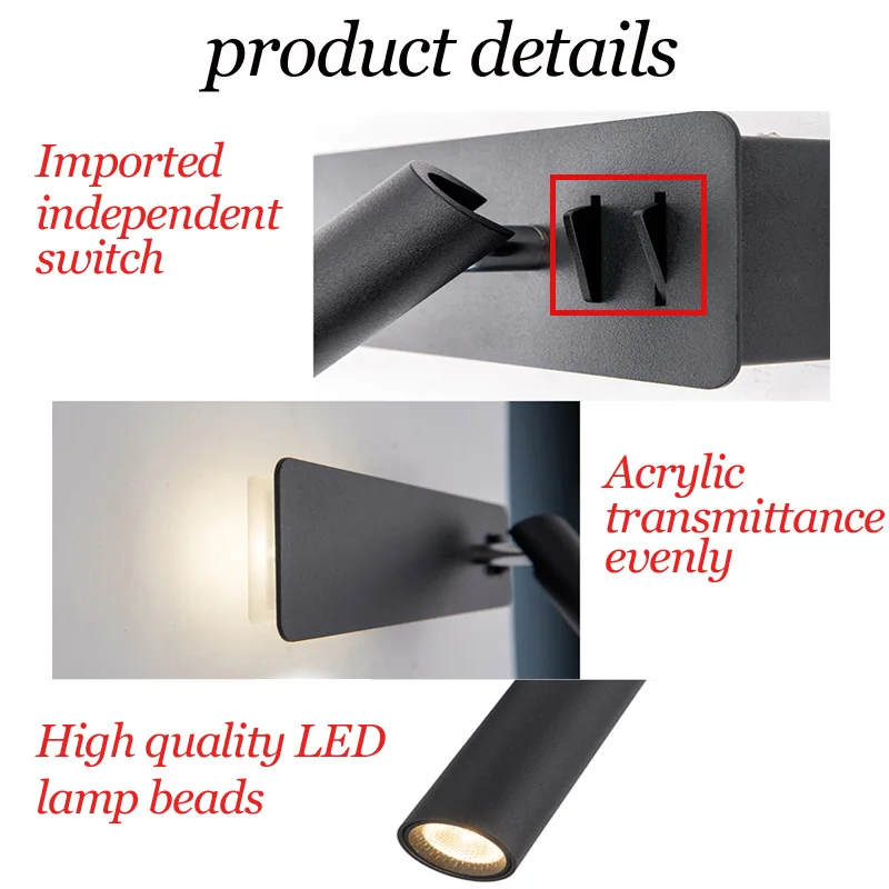 LED Wall Reading Lamp for Bedroom Hotel Minimalist Night Book Lamp Rotation Bedside Wall Sconce Home Lighting Fixture