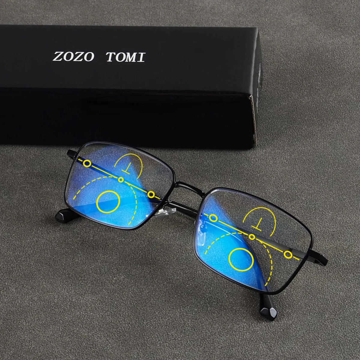 Progressive Multifocal Reading Glasses, Anti-Blue Light Lenses, Clear Vision from Far and Near, Metal Frame, Unisex.