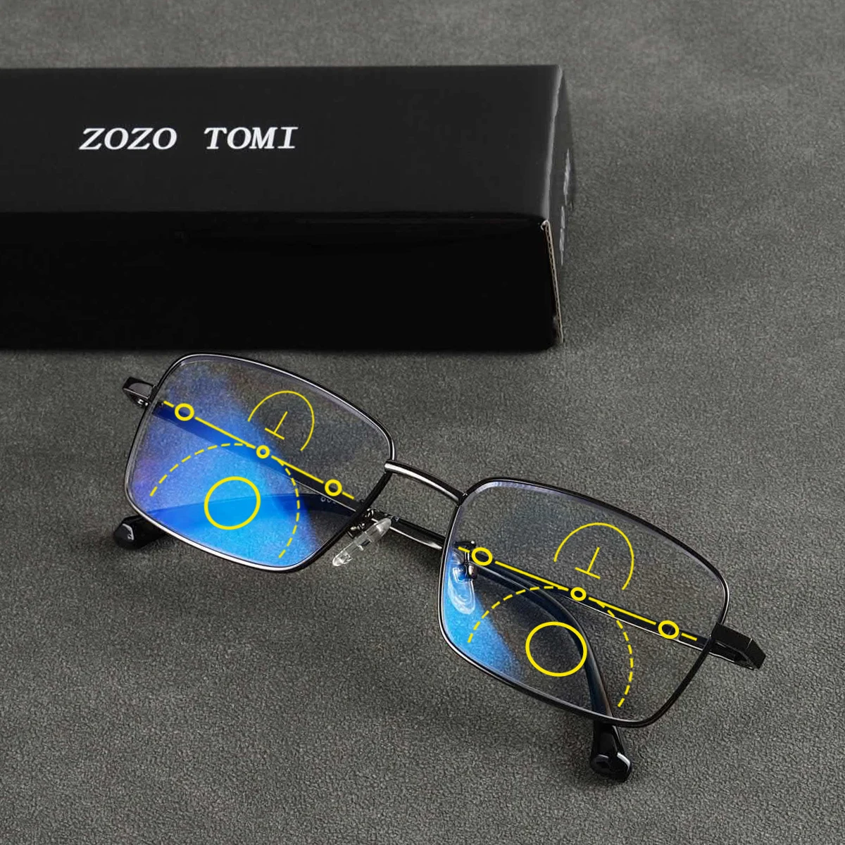 Progressive Multifocal Reading Glasses, Anti-Blue Light Lenses, Clear Vision from Far and Near, Metal Frame, Unisex.