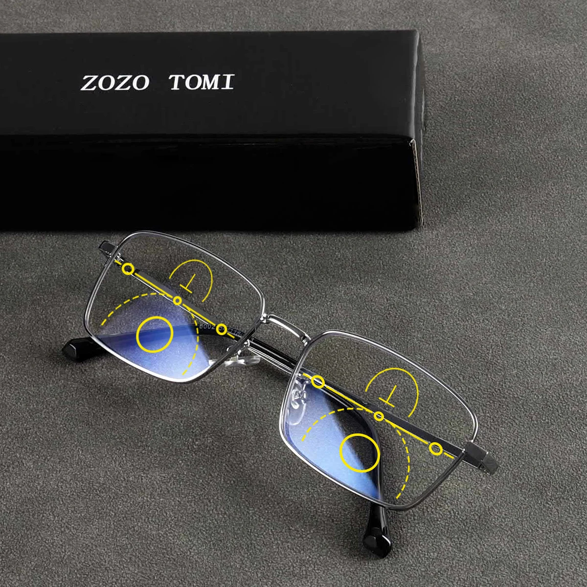 Progressive Multifocal Reading Glasses, Anti-Blue Light Lenses, Clear Vision from Far and Near, Metal Frame, Unisex.