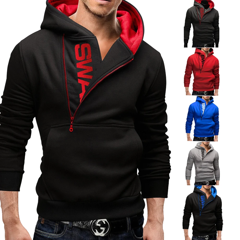 Men's Hoodies Long Sleeve Sweatshirts for Men Zipper Hooded Pullover High Neck Mens Sweatshirt Top Jacket Coat Black Sweater