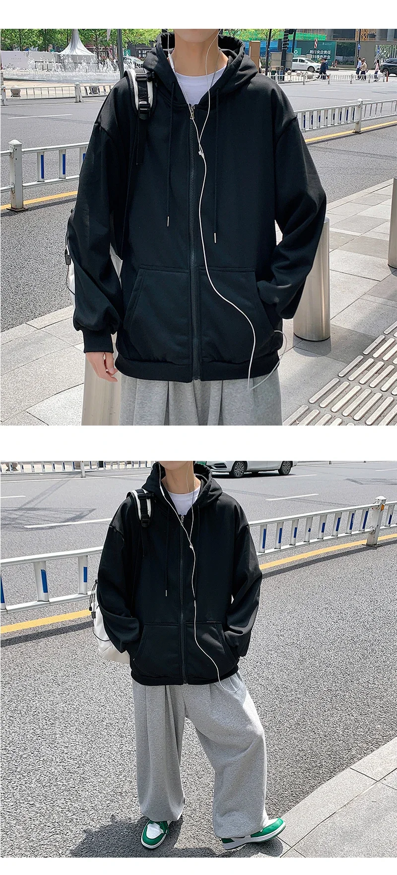 Men's  Trendy Hoodie Cardigan Autumn Hooded Sweatshirt Solid Color Classic Jacket Long Sleeve Zipper Coat Casual Men Clothing