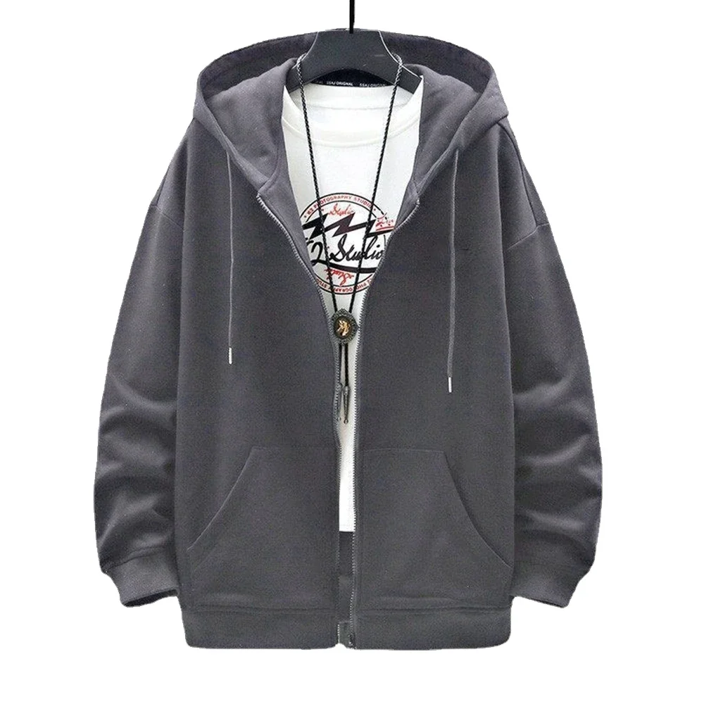 Men's  Trendy Hoodie Cardigan Autumn Hooded Sweatshirt Solid Color Classic Jacket Long Sleeve Zipper Coat Casual Men Clothing