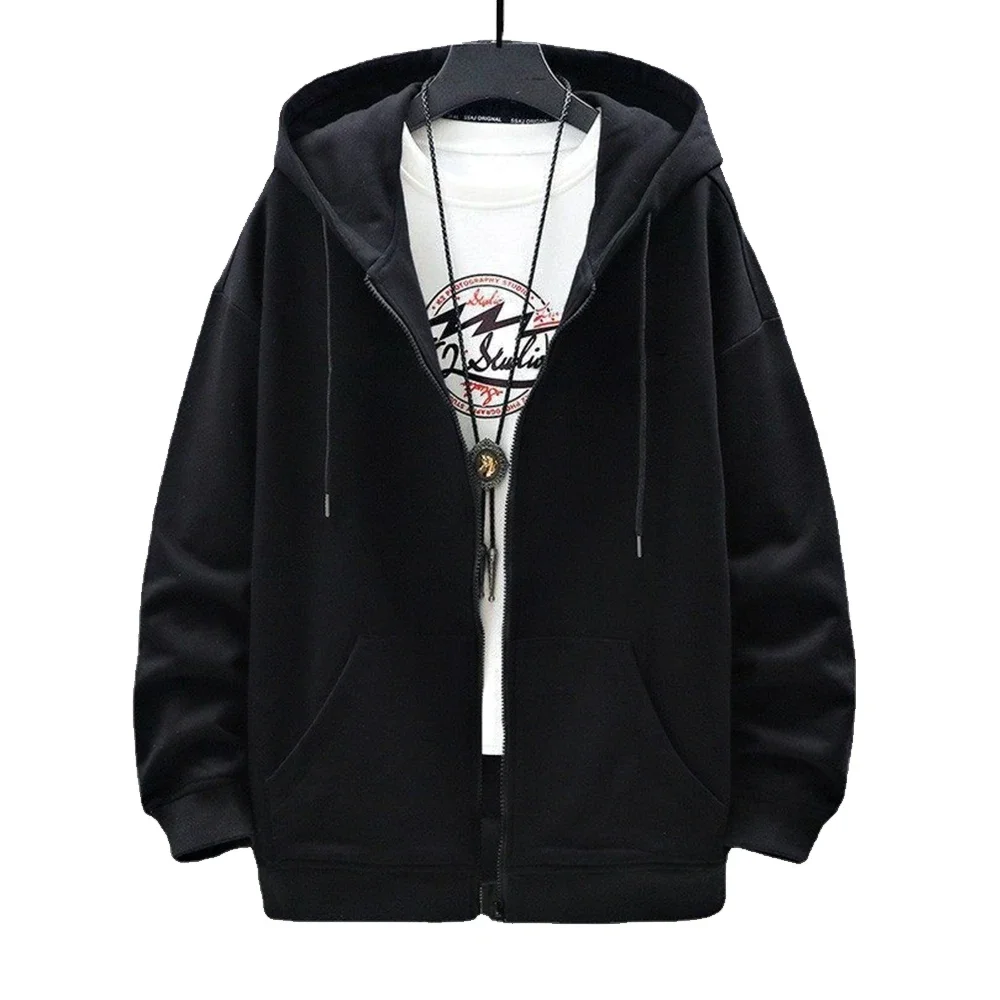Men's  Trendy Hoodie Cardigan Autumn Hooded Sweatshirt Solid Color Classic Jacket Long Sleeve Zipper Coat Casual Men Clothing