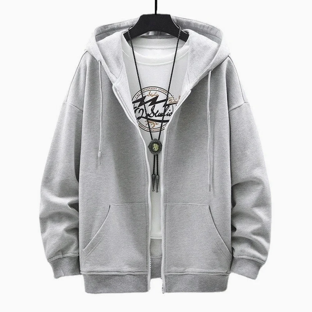 Men's  Trendy Hoodie Cardigan Autumn Hooded Sweatshirt Solid Color Classic Jacket Long Sleeve Zipper Coat Casual Men Clothing