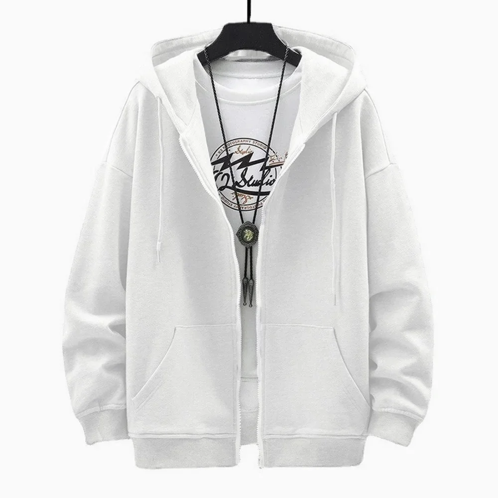 Men's  Trendy Hoodie Cardigan Autumn Hooded Sweatshirt Solid Color Classic Jacket Long Sleeve Zipper Coat Casual Men Clothing