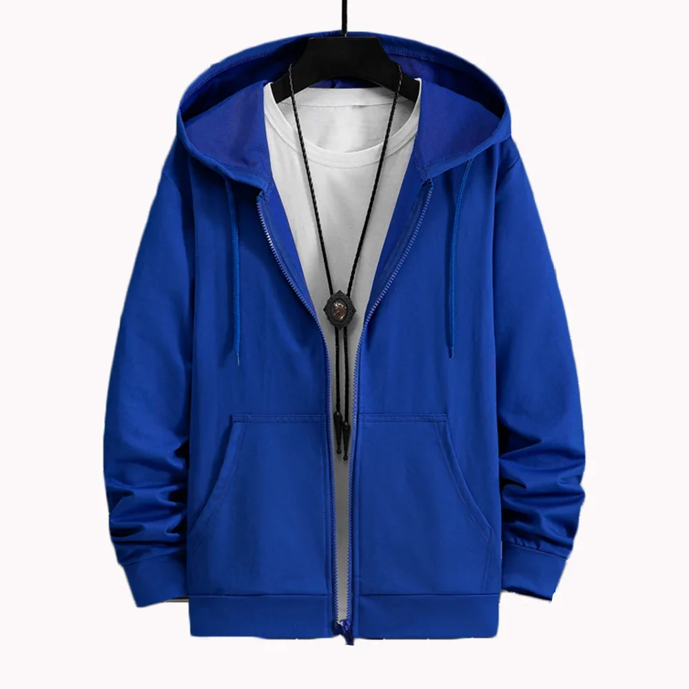 Men's  Trendy Hoodie Cardigan Autumn Hooded Sweatshirt Solid Color Classic Jacket Long Sleeve Zipper Coat Casual Men Clothing