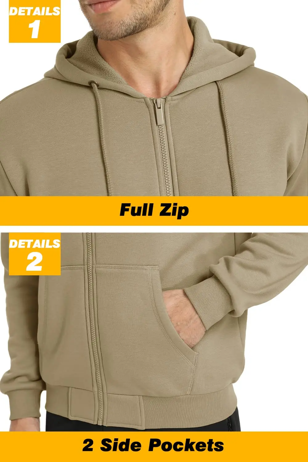 TACVASEN Big Pockets Fleece Lining Hoodies Mens Hooded Coats Full Zip Up Casual Hoodie Jackets Athlete Running Hiking Sportswear