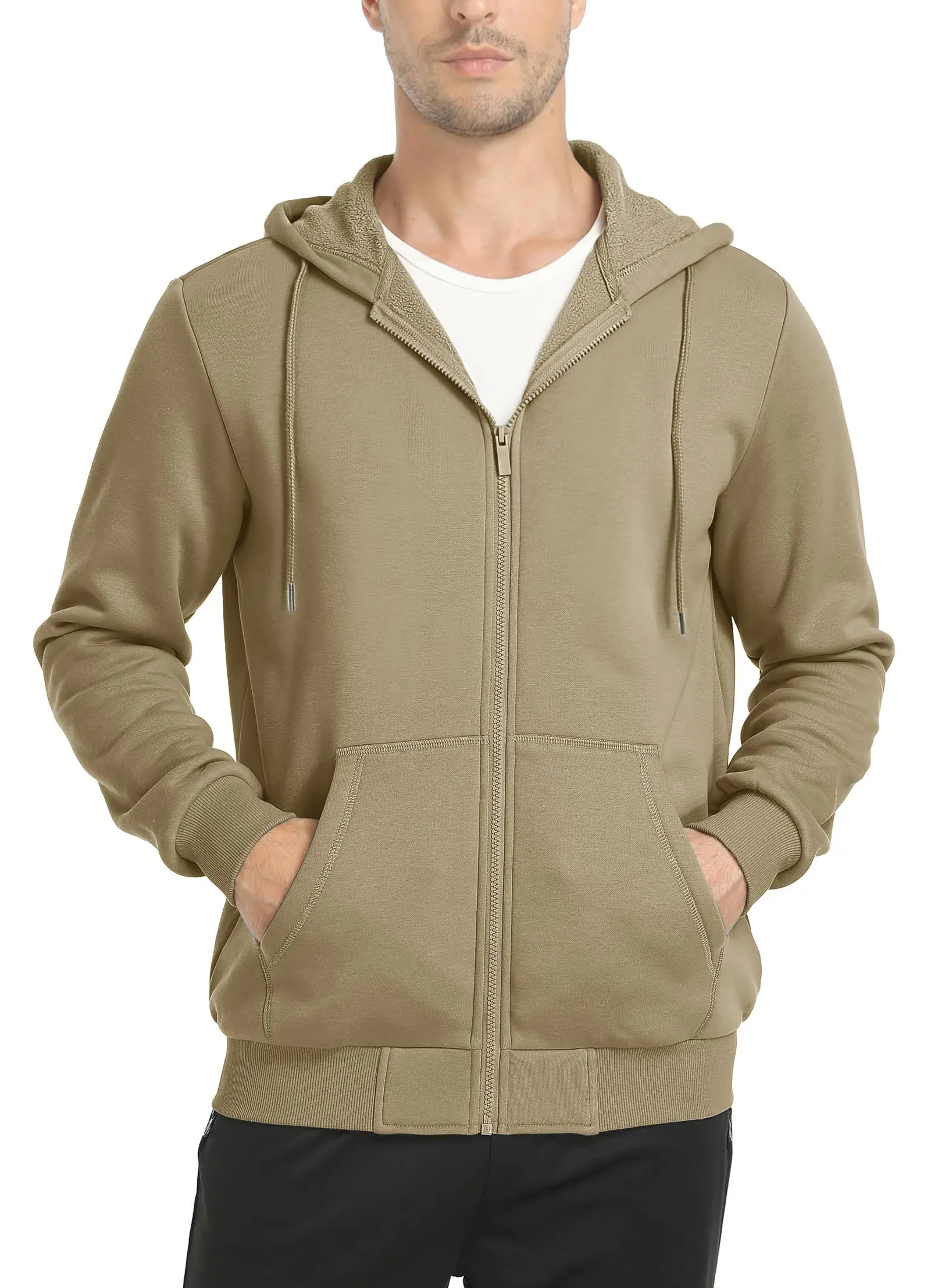 TACVASEN Big Pockets Fleece Lining Hoodies Mens Hooded Coats Full Zip Up Casual Hoodie Jackets Athlete Running Hiking Sportswear