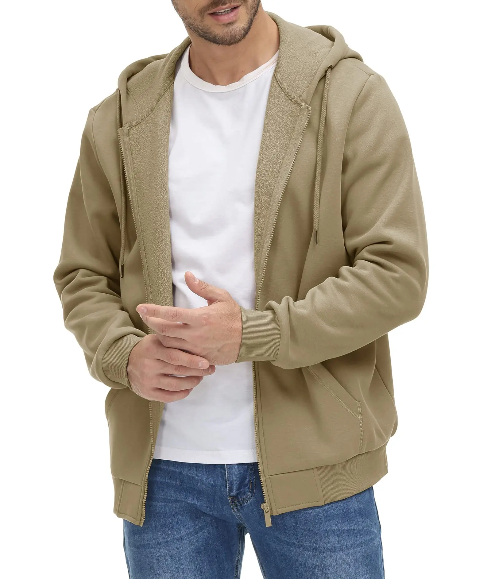 TACVASEN Big Pockets Fleece Lining Hoodies Mens Hooded Coats Full Zip Up Casual Hoodie Jackets Athlete Running Hiking Sportswear