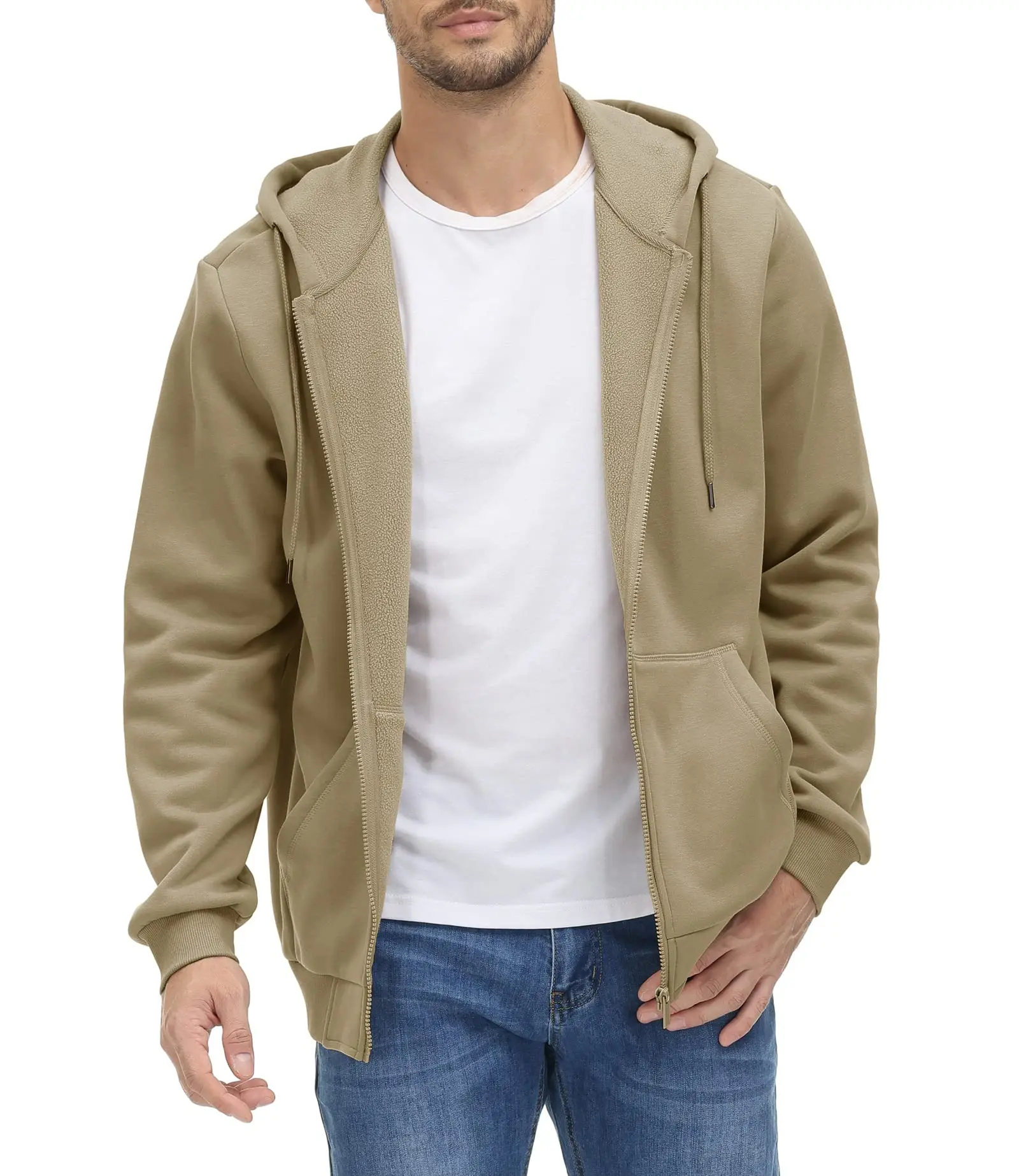 TACVASEN Big Pockets Fleece Lining Hoodies Mens Hooded Coats Full Zip Up Casual Hoodie Jackets Athlete Running Hiking Sportswear