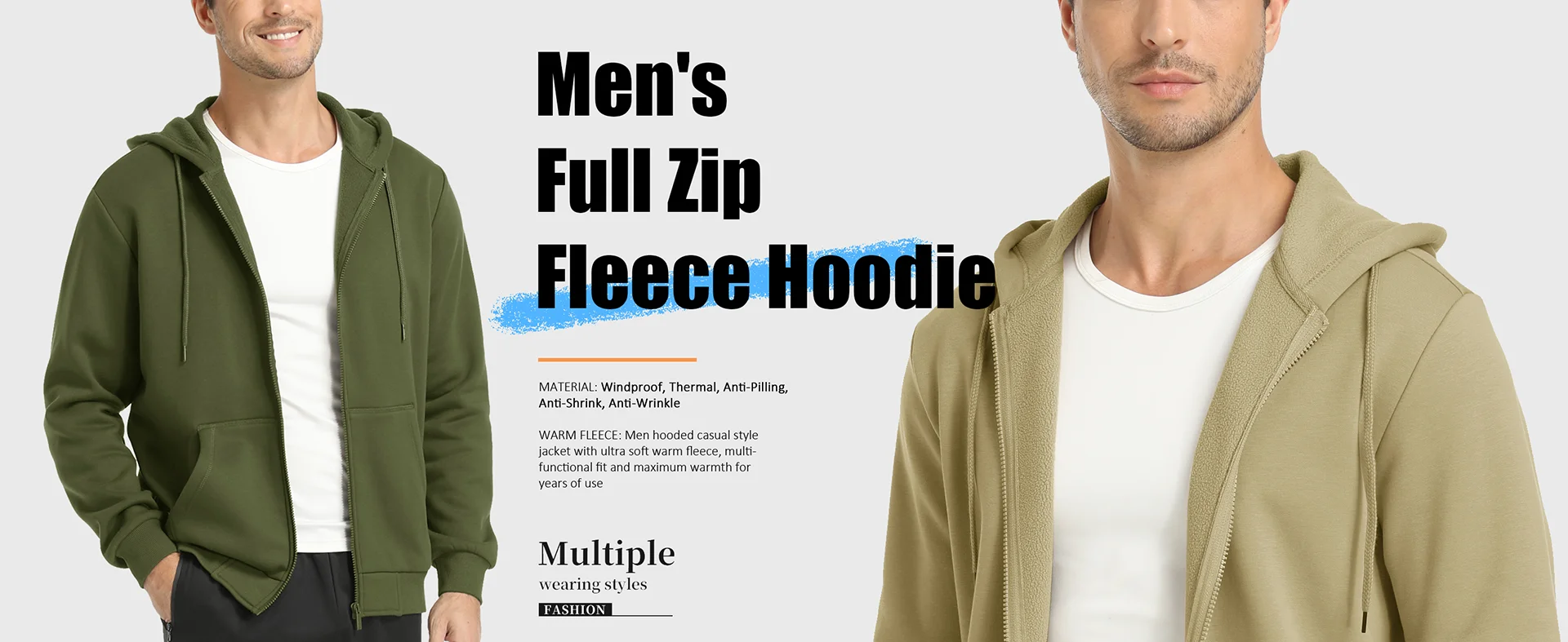 TACVASEN Big Pockets Fleece Lining Hoodies Mens Hooded Coats Full Zip Up Casual Hoodie Jackets Athlete Running Hiking Sportswear