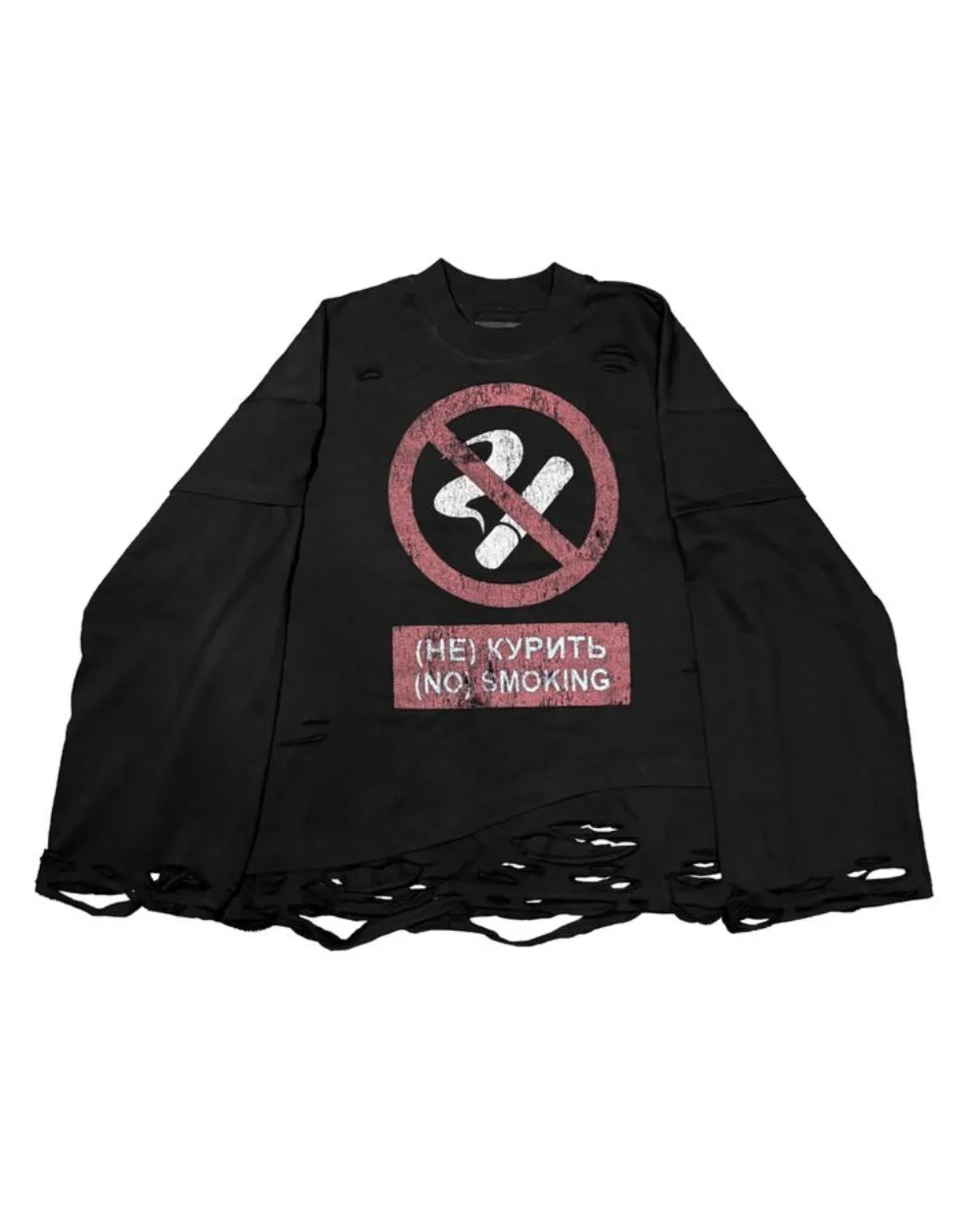 Streetwear Harajuku Hip Hop Ripped Long Sleeves Y2K Cigarette Graphic Print Tops Gothic Fashion Round Neck Sweatshirt Men Women