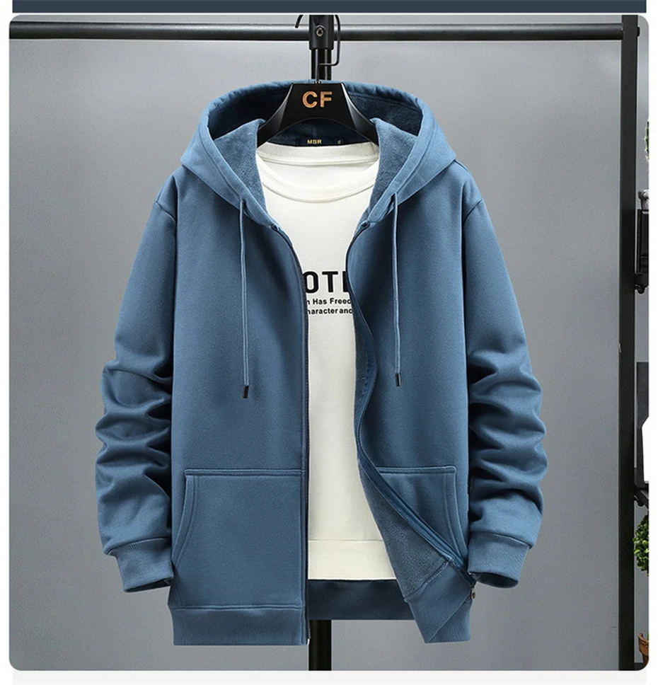 Plus Size 10XL 12XL Hoodie Men Autumn Winter Fleece Hoodies Solid Color Jacket Hoodies Big Size 12XL Blue Black Red Grey