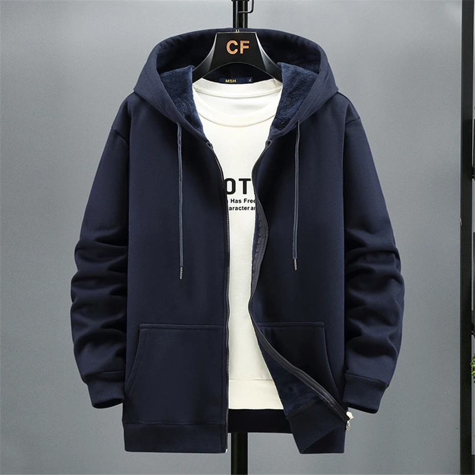 Plus Size 10XL 12XL Hoodie Men Autumn Winter Fleece Hoodies Solid Color Jacket Hoodies Big Size 12XL Blue Black Red Grey