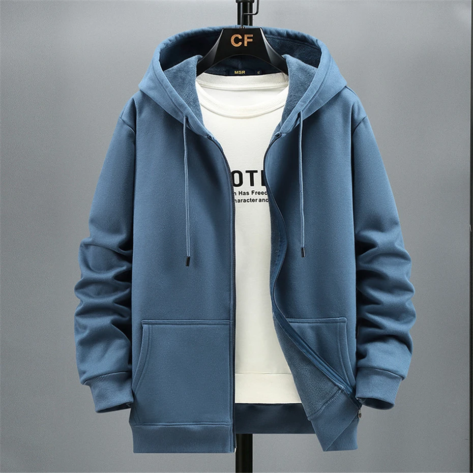 Plus Size 10XL 12XL Hoodie Men Autumn Winter Fleece Hoodies Solid Color Jacket Hoodies Big Size 12XL Blue Black Red Grey