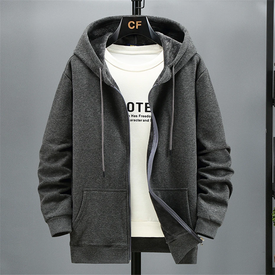 Plus Size 10XL 12XL Hoodie Men Autumn Winter Fleece Hoodies Solid Color Jacket Hoodies Big Size 12XL Blue Black Red Grey