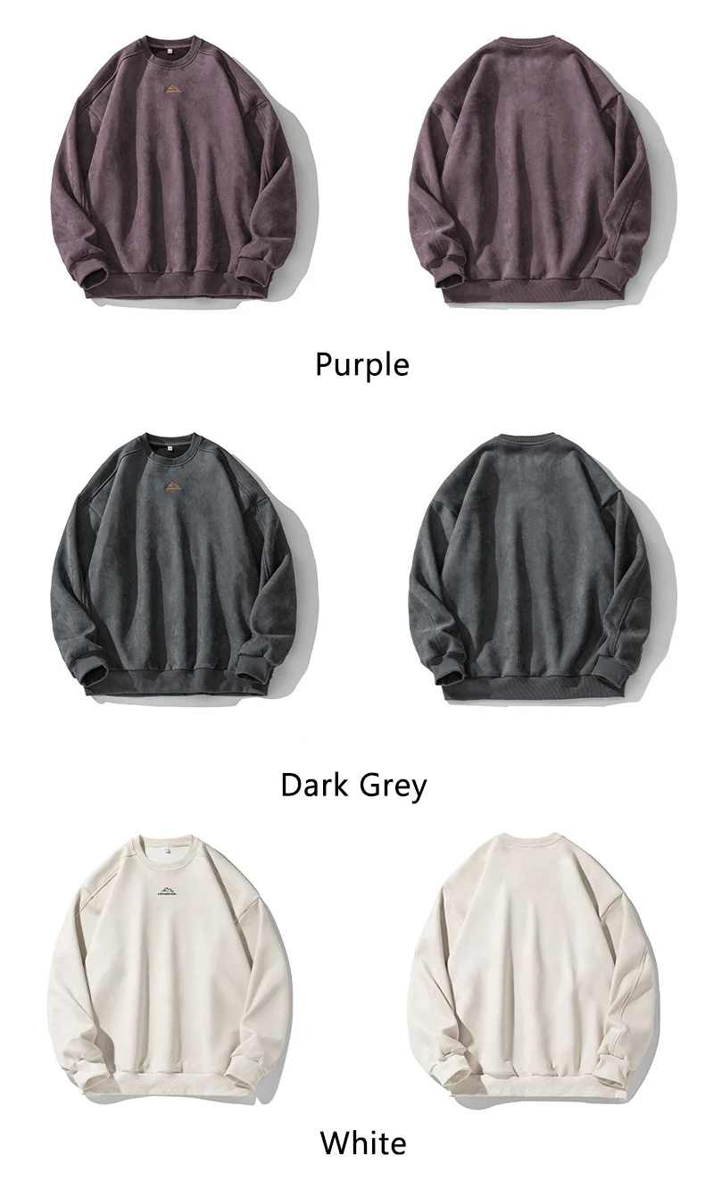 TFETTERS Brand Suede Sweatshirts for Men 2026 New Autumn Winter Clothing Baggy Vintage Pullovers Couples O Neck Oversize Blouse