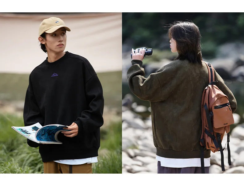 TFETTERS Brand Suede Sweatshirts for Men 2026 New Autumn Winter Clothing Baggy Vintage Pullovers Couples O Neck Oversize Blouse