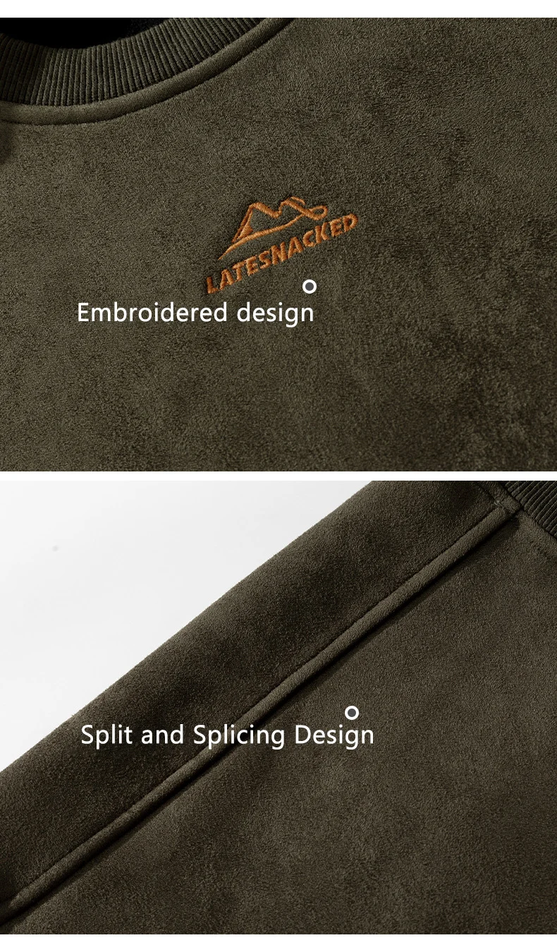 TFETTERS Brand Suede Sweatshirts for Men 2026 New Autumn Winter Clothing Baggy Vintage Pullovers Couples O Neck Oversize Blouse