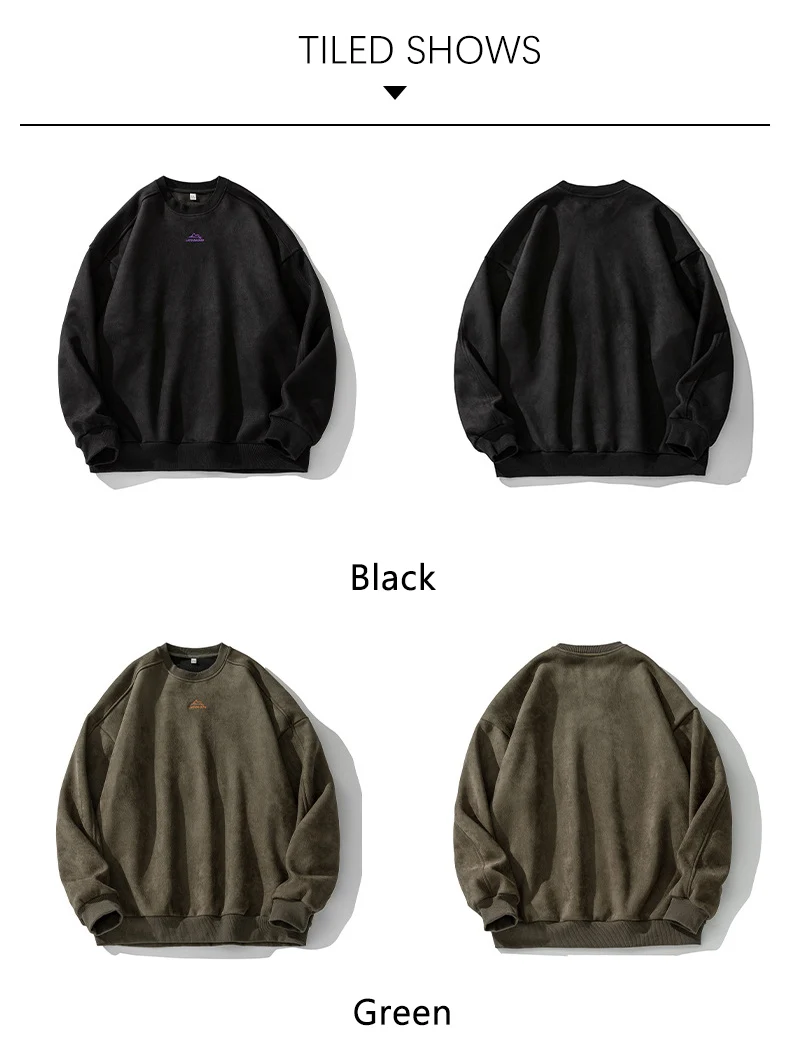TFETTERS Brand Suede Sweatshirts for Men 2026 New Autumn Winter Clothing Baggy Vintage Pullovers Couples O Neck Oversize Blouse