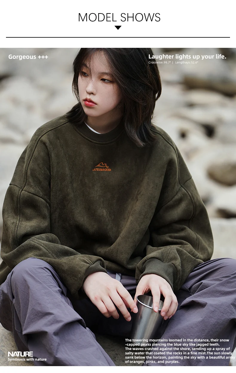 TFETTERS Brand Suede Sweatshirts for Men 2026 New Autumn Winter Clothing Baggy Vintage Pullovers Couples O Neck Oversize Blouse