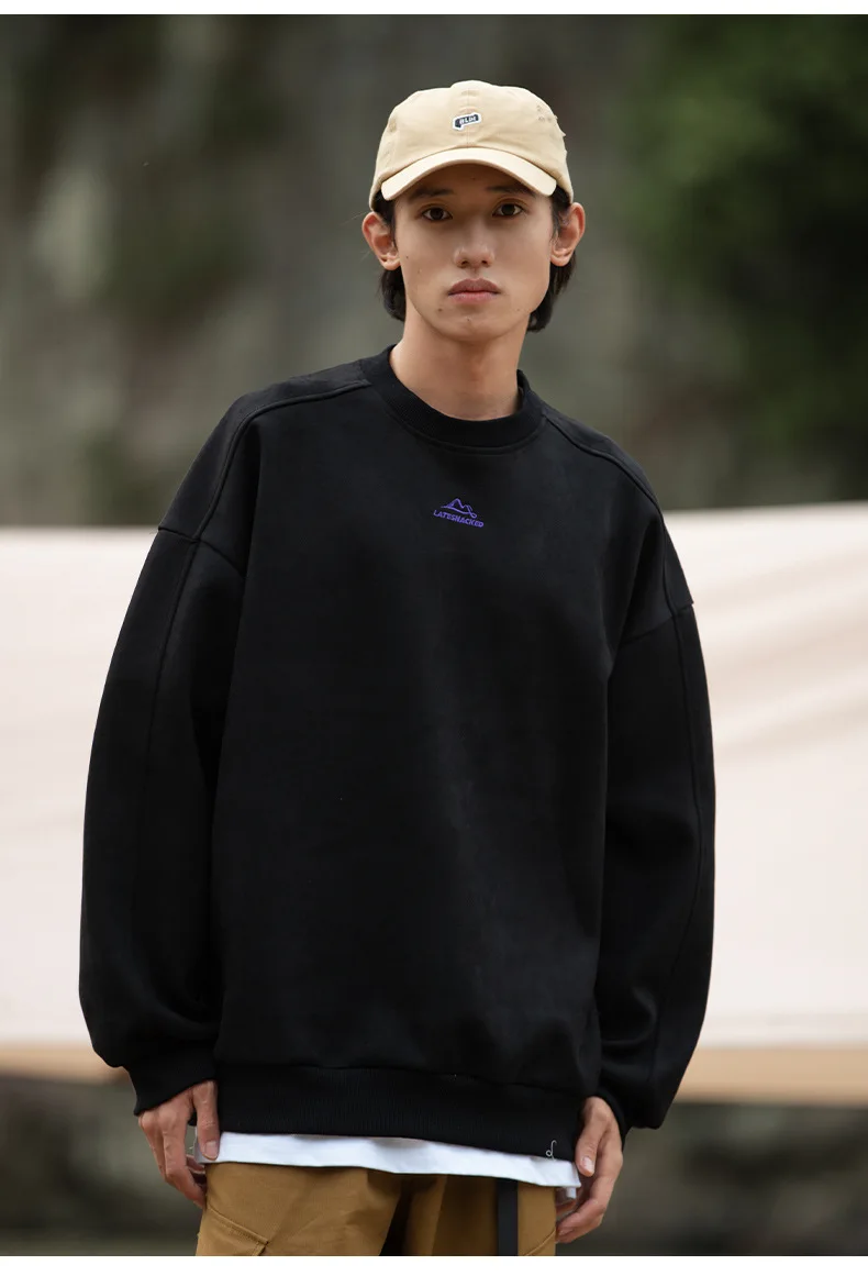 TFETTERS Brand Suede Sweatshirts for Men 2026 New Autumn Winter Clothing Baggy Vintage Pullovers Couples O Neck Oversize Blouse