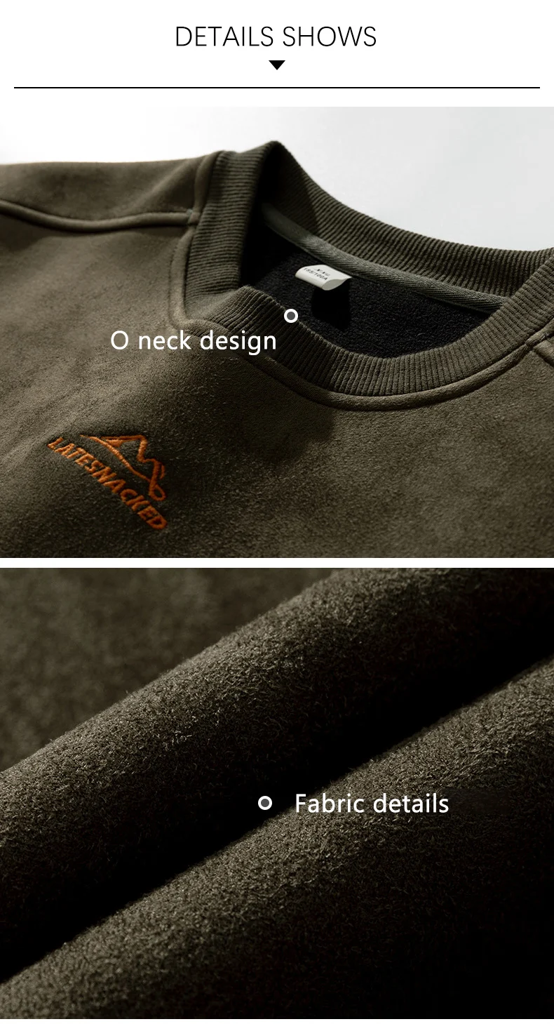 TFETTERS Brand Suede Sweatshirts for Men 2026 New Autumn Winter Clothing Baggy Vintage Pullovers Couples O Neck Oversize Blouse