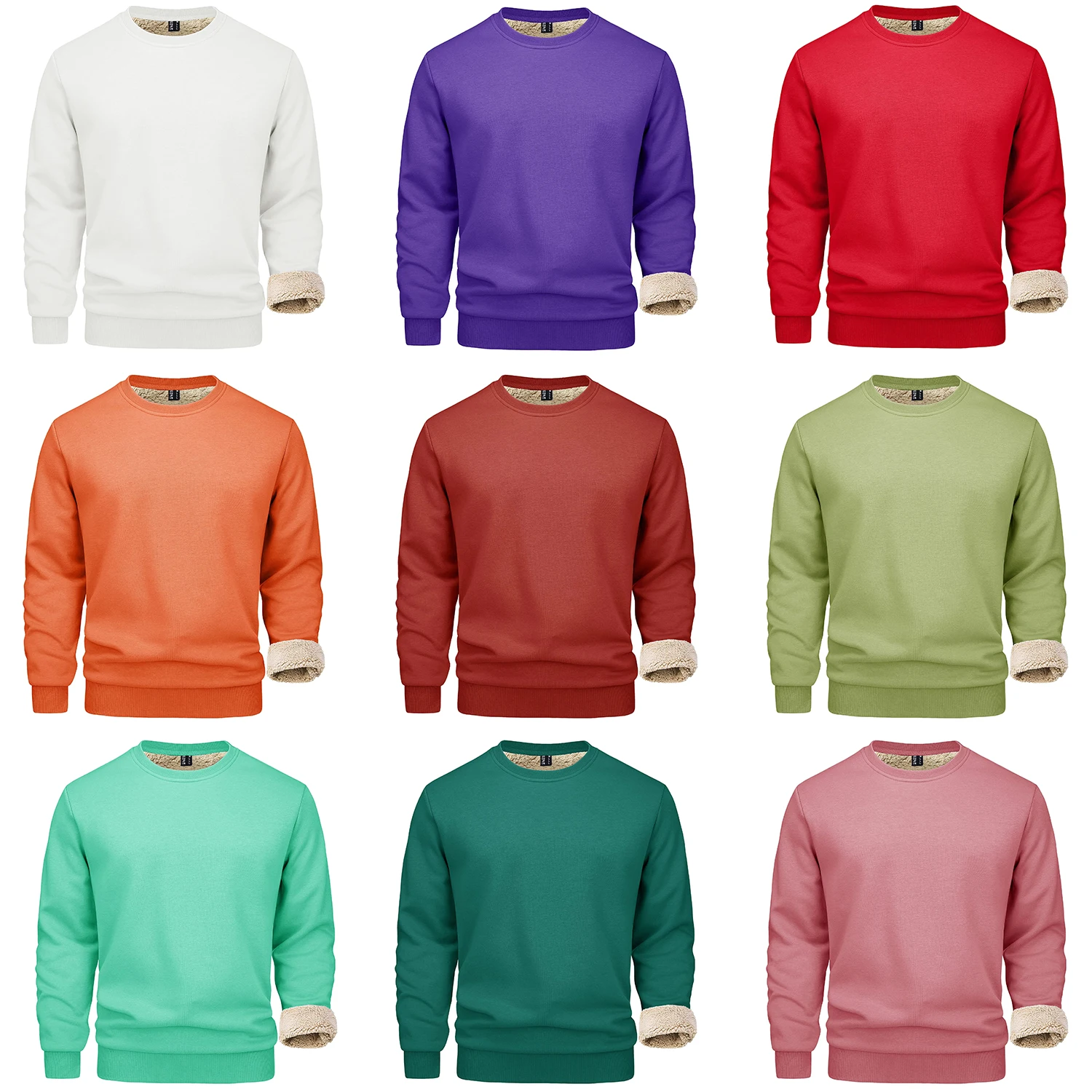 TACVASEN Winter Thicken Fleece Crewneck Sweatshirt Mens Warm Sherpa Lined Heavy Winter Pullover Basic Tops Shirts No Hood Hoodie