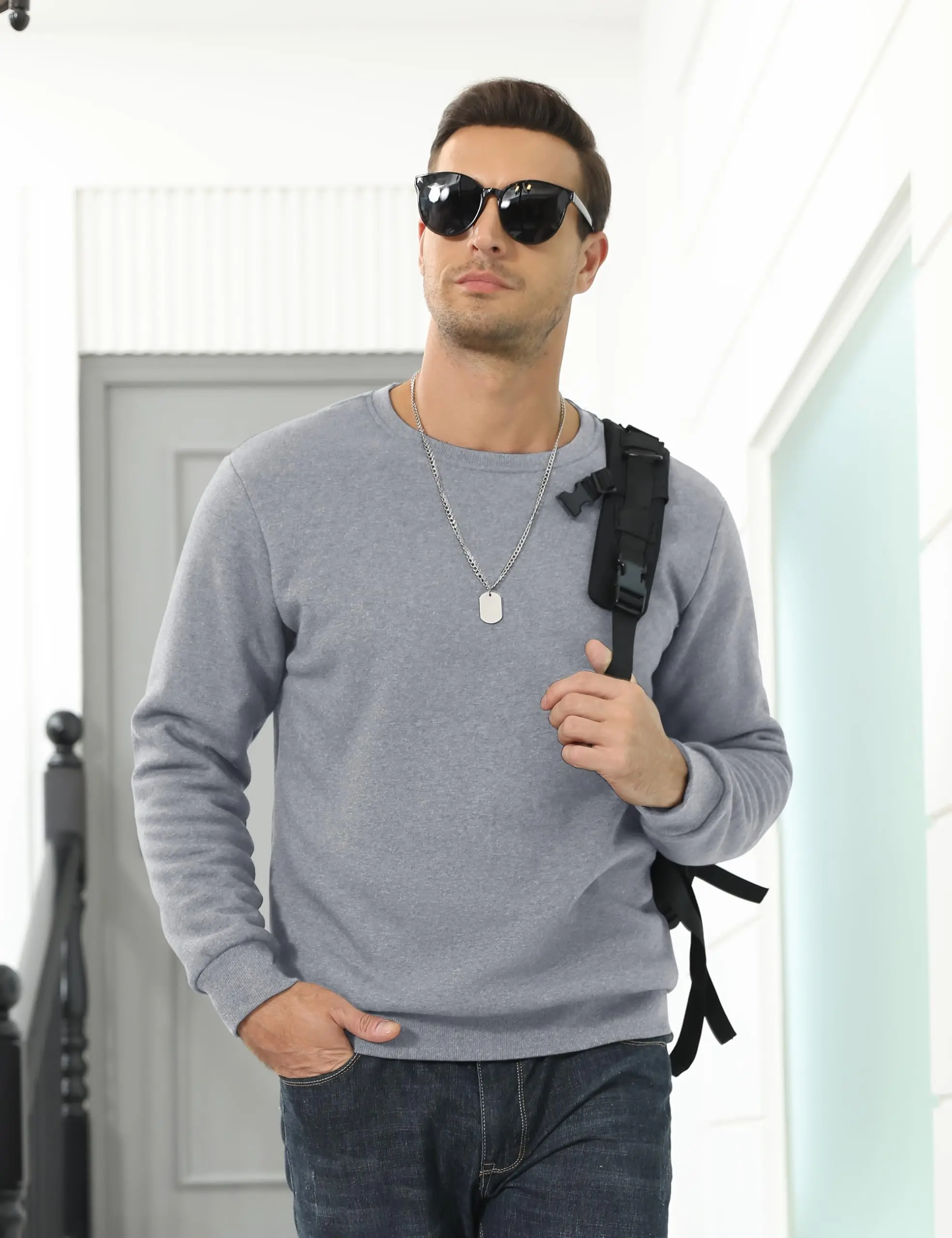 TACVASEN Winter Thicken Fleece Crewneck Sweatshirt Mens Warm Sherpa Lined Heavy Winter Pullover Basic Tops Shirts No Hood Hoodie