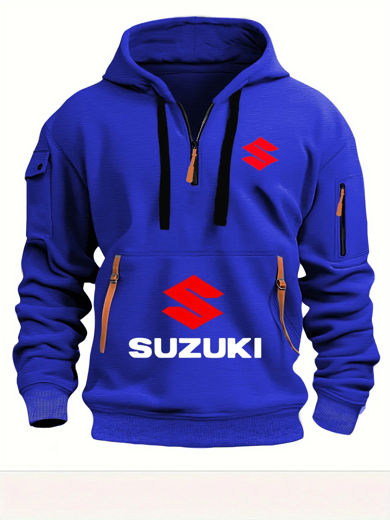 2026 New Motorcycle-style Suzuki Hoodie with Half-Zip Design and Red Logo, Unisex Workwear-style Casual Top