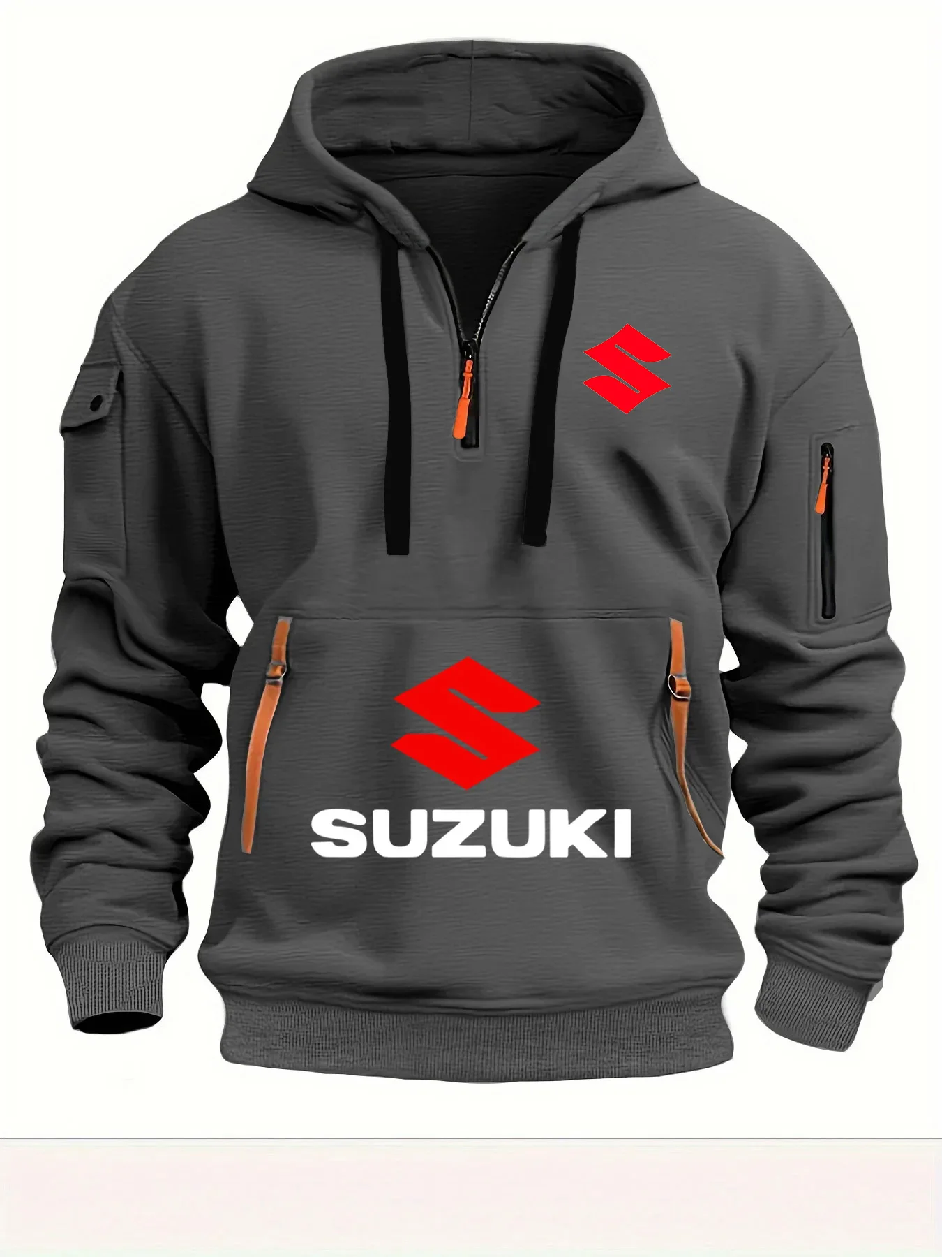 2026 New Motorcycle-style Suzuki Hoodie with Half-Zip Design and Red Logo, Unisex Workwear-style Casual Top