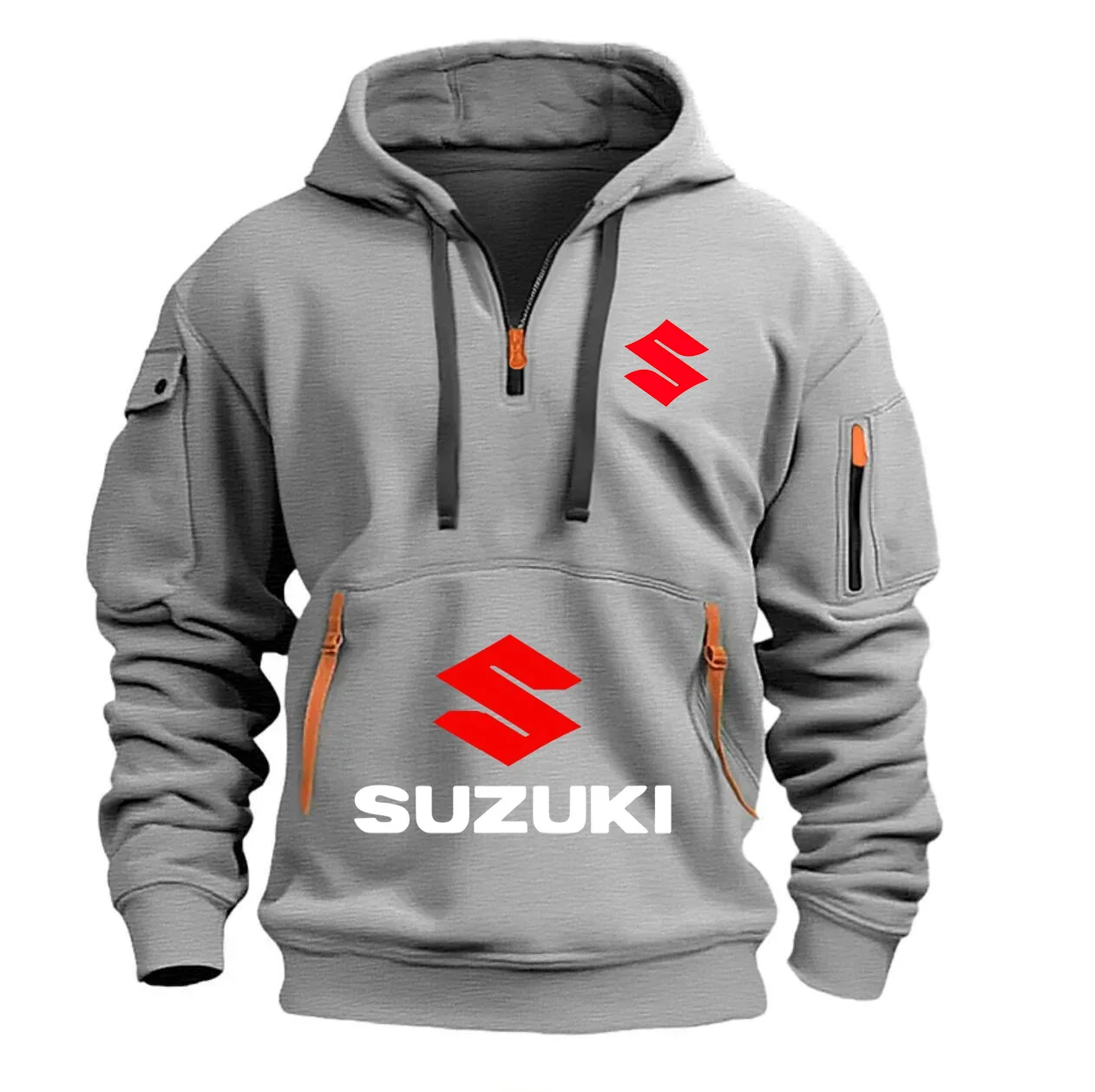 2026 New Motorcycle-style Suzuki Hoodie with Half-Zip Design and Red Logo, Unisex Workwear-style Casual Top