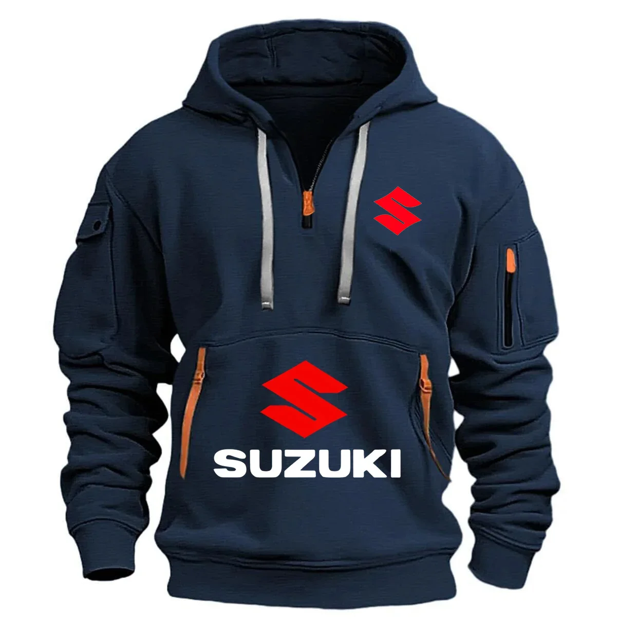 2026 New Motorcycle-style Suzuki Hoodie with Half-Zip Design and Red Logo, Unisex Workwear-style Casual Top