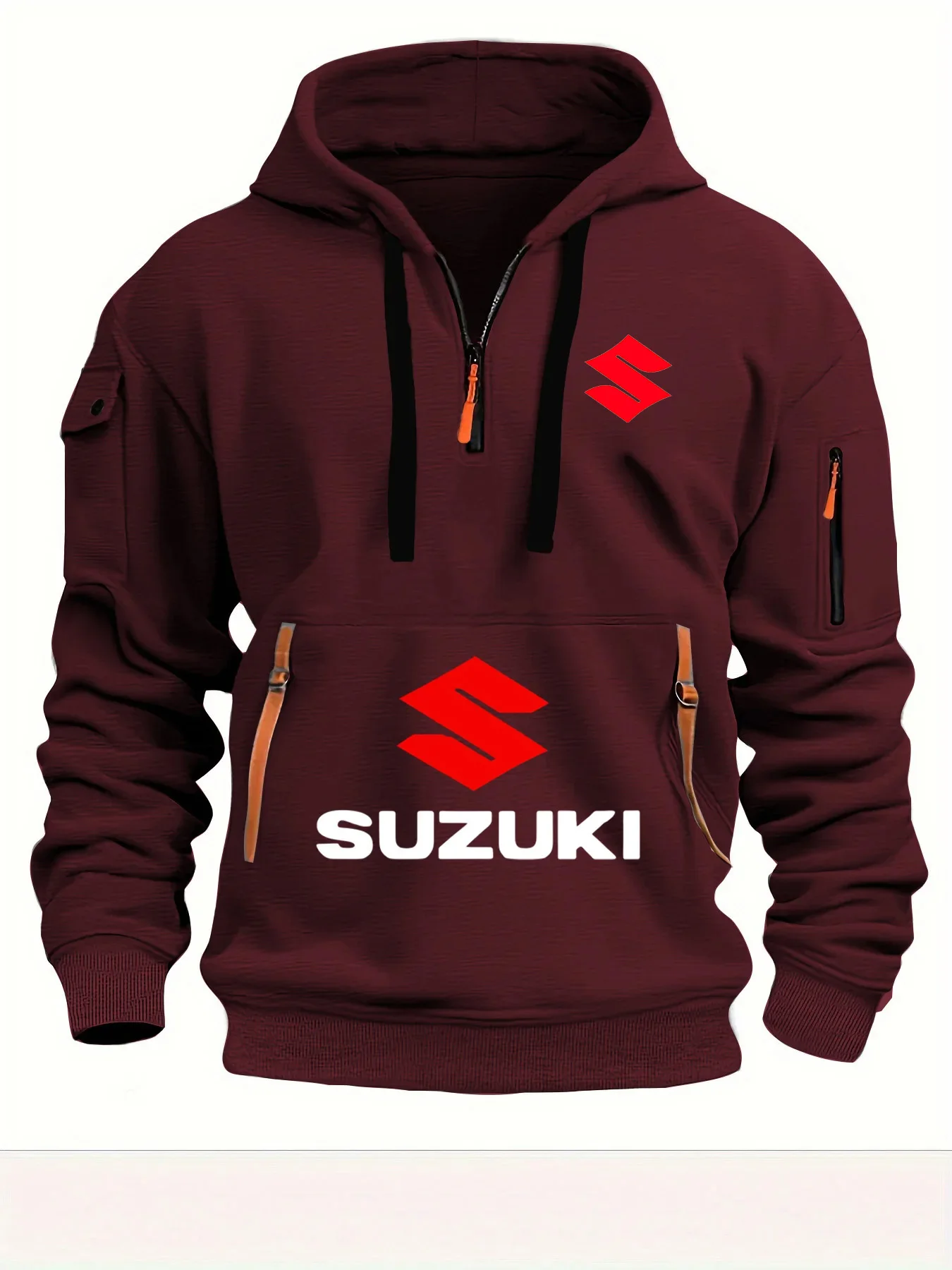 2026 New Motorcycle-style Suzuki Hoodie with Half-Zip Design and Red Logo, Unisex Workwear-style Casual Top
