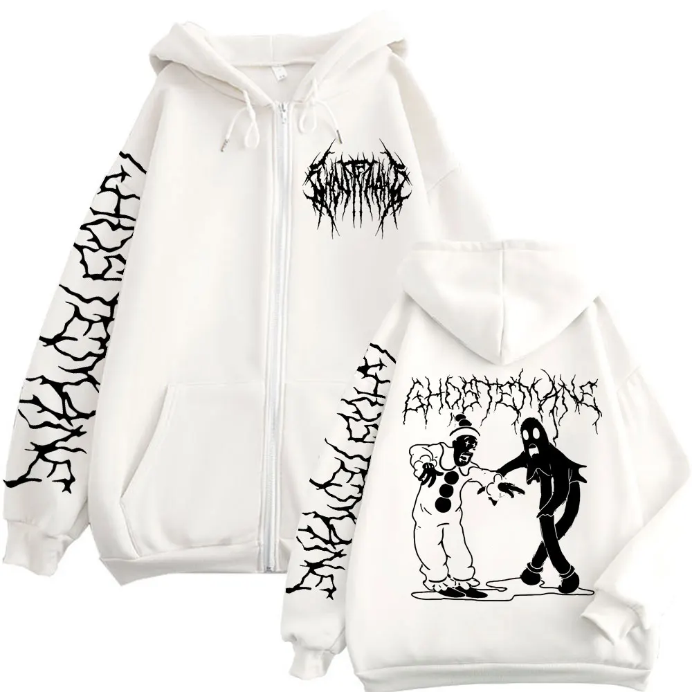 Ghostemane Print Zipper Hoodies Metal Rock Pop Music Zip Up Hooded Sweatshirts Men's Women's Gothic Fashion Vintage Pullovers