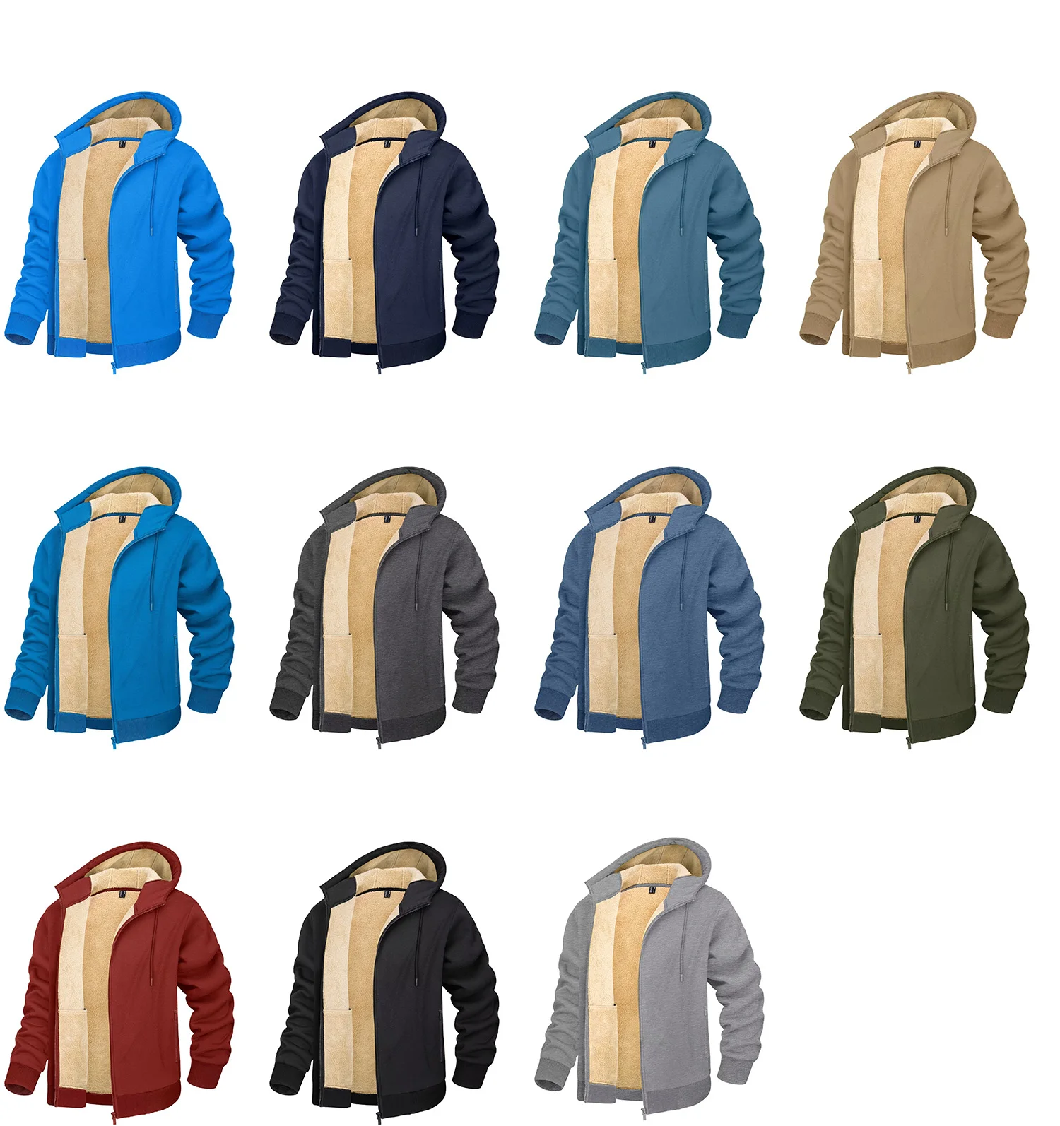 TACVASEN Fleece Lining Winter Hoodie Mens Sherpa Jackets Windproof Full Zip Warm Coats Climbing Hooded Casual Outwear Sportswear