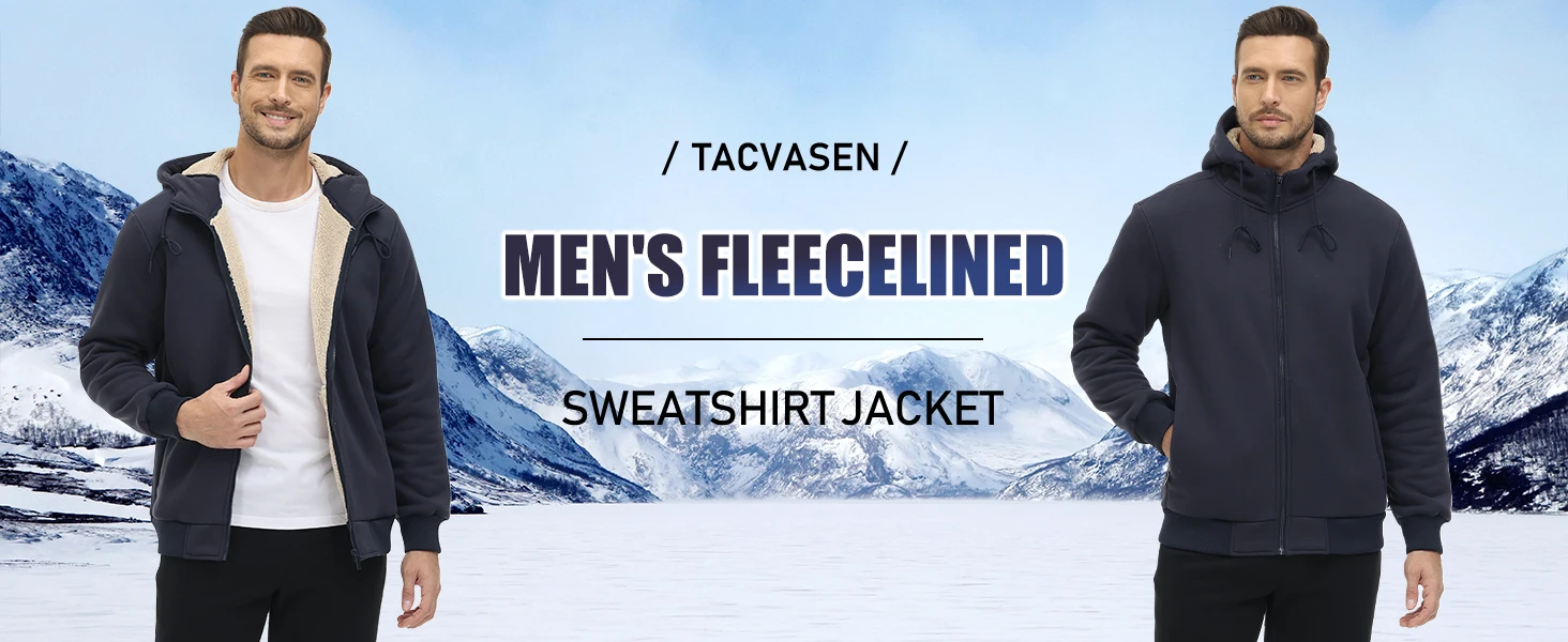 TACVASEN Fleece Lining Winter Hoodie Mens Sherpa Jackets Windproof Full Zip Warm Coats Climbing Hooded Casual Outwear Sportswear